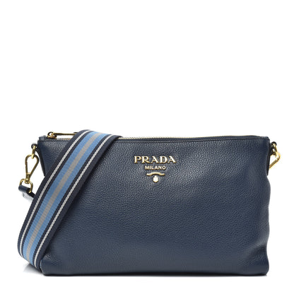 Prada Vitello Daino Zippered Shoulder Bag Blue 1 of 9