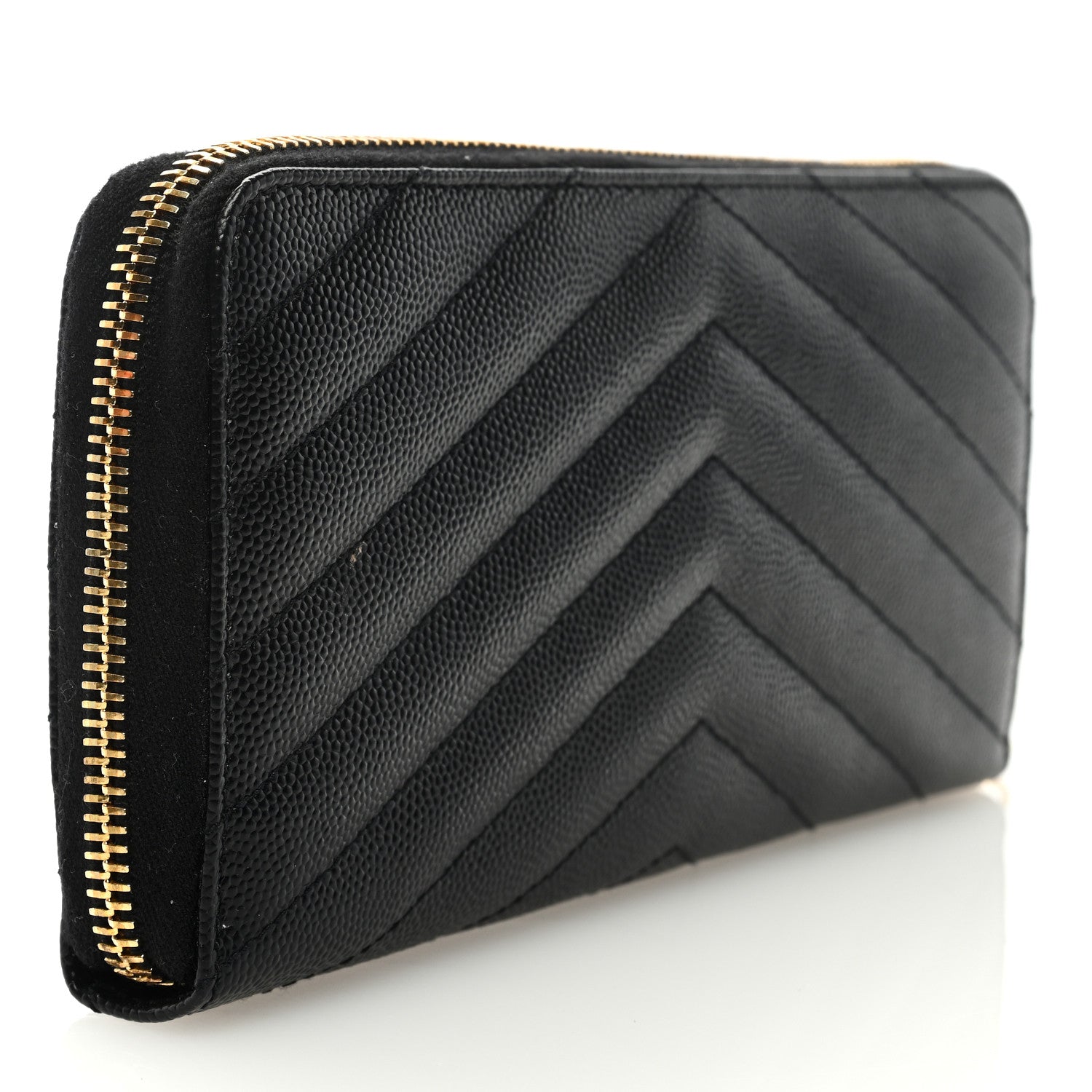 Saint Laurent Grain De Poudre Matelasse Chevron Monogram Zip Around Wallet Black 3 of 6