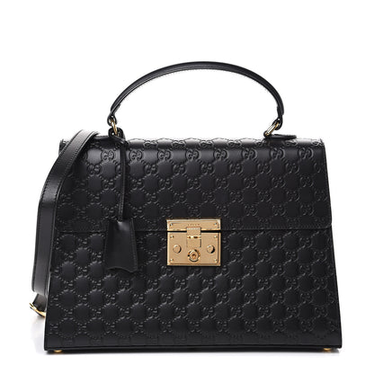 Gucci Guccissima Signature Medium Padlock Top Handle Bag Black 1 of 10