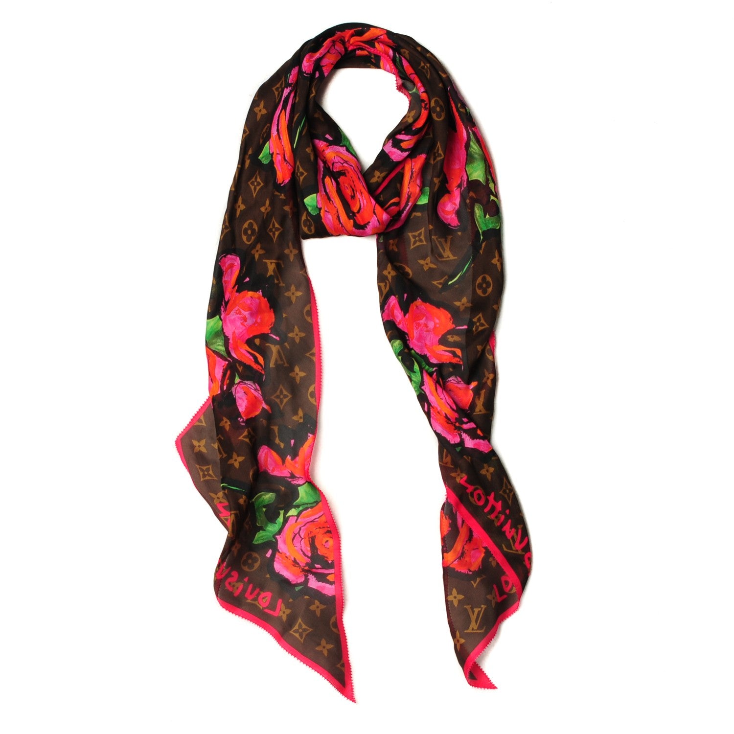 Louis Vuitton Silk Monogram Roses Scarf Marron 1 of 6