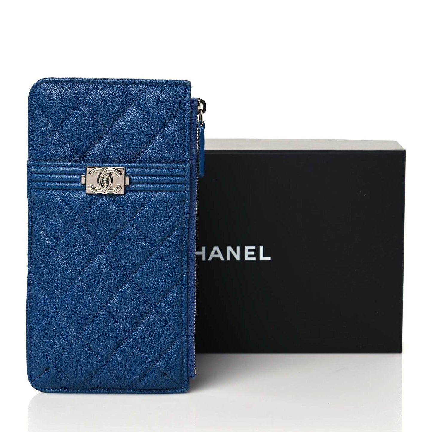 Caviar Quilted Boy Flat Wallet Pouch Blue