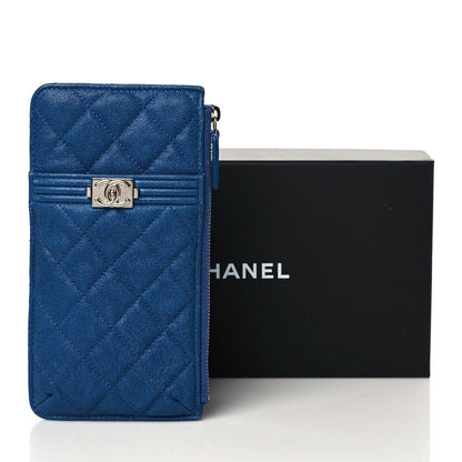 Chanel Caviar Quilted Boy Flat Wallet Pouch Blue 3 of 11