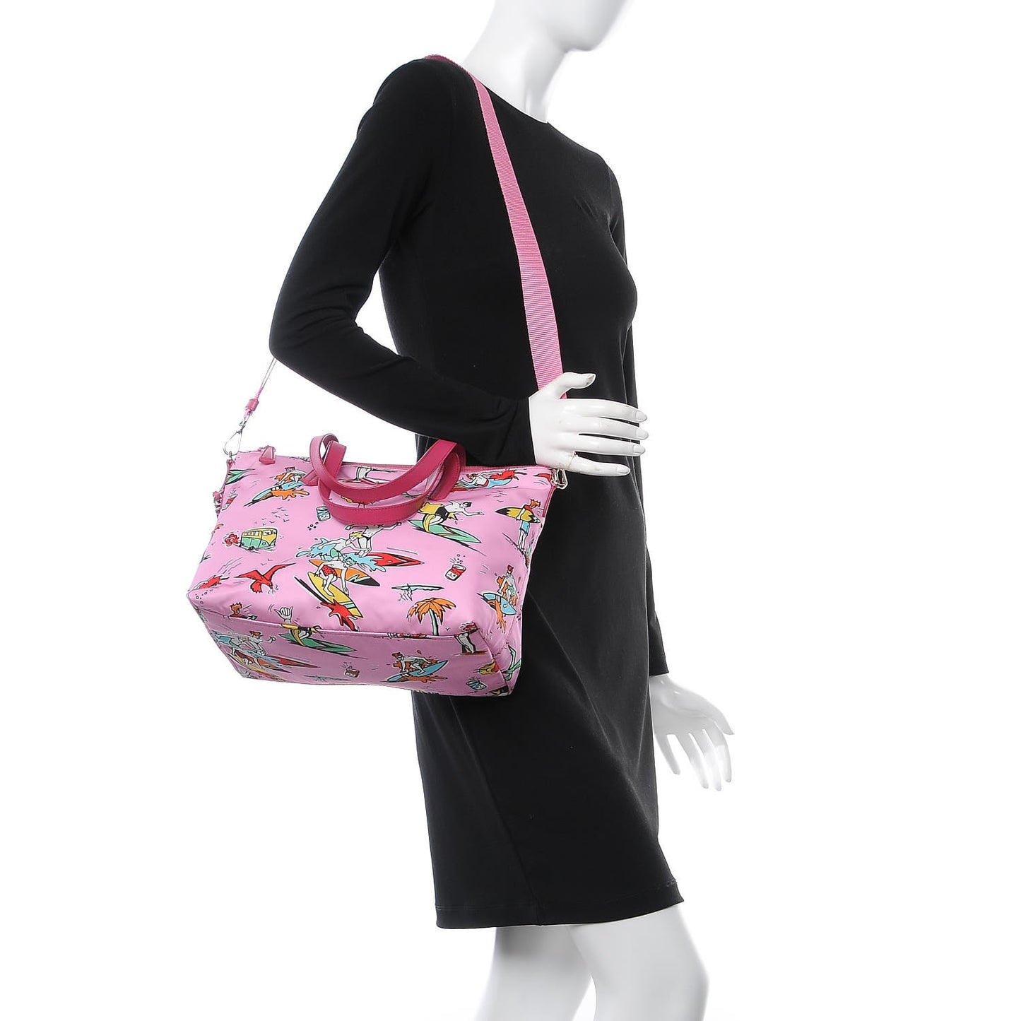 Tessuto Stampato Nylon Saffiano Surf Print Tote Rosa