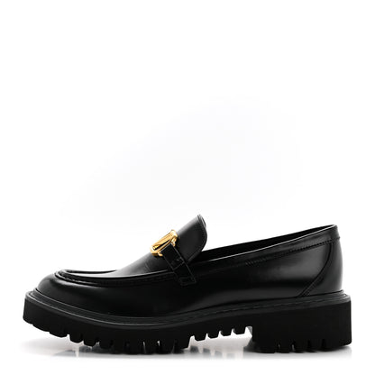 Valentino Garavani Calfskin Vlogo Loafers 37.5 Black 1 of 9