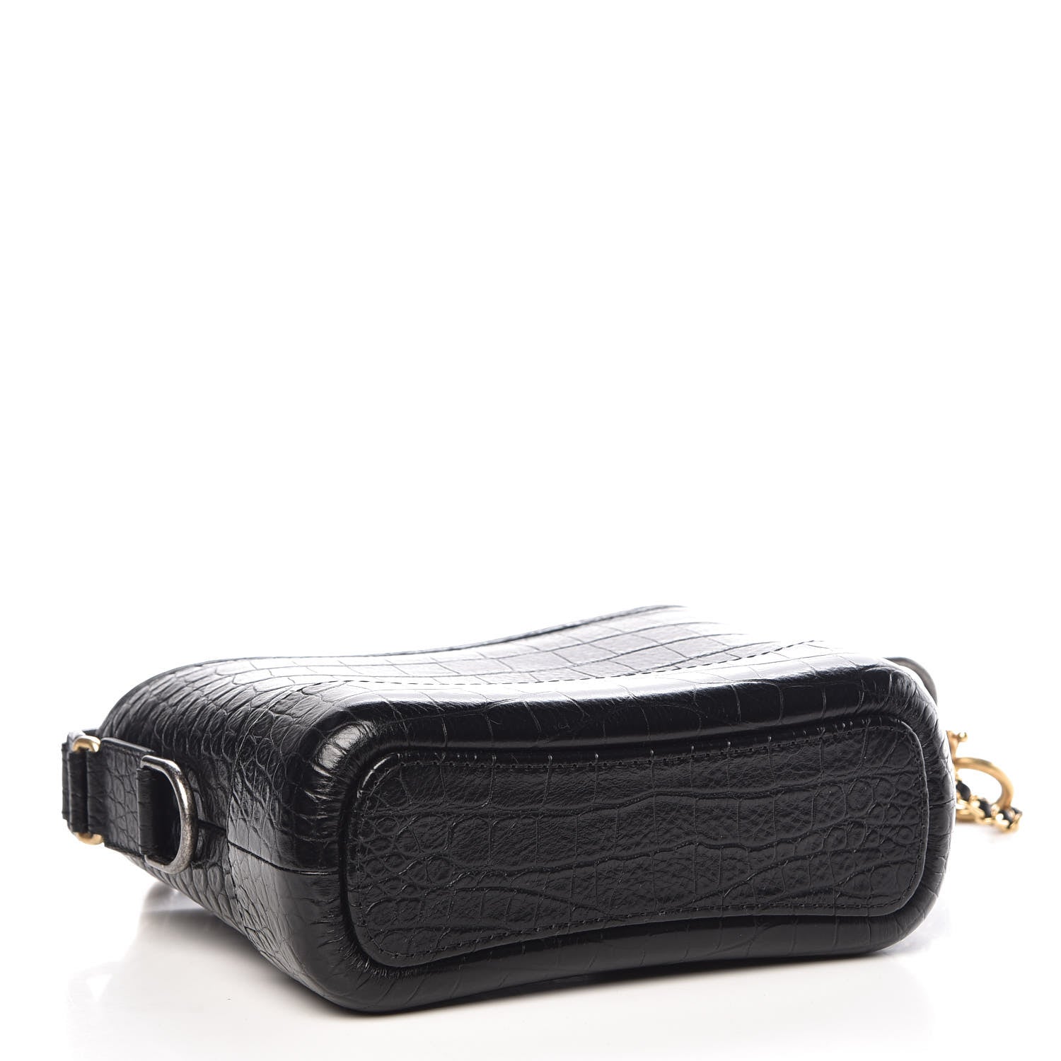 Chanel Calfskin Crocodile Embossed Small Gabrielle Cocodile Hobo Black 5 of 12