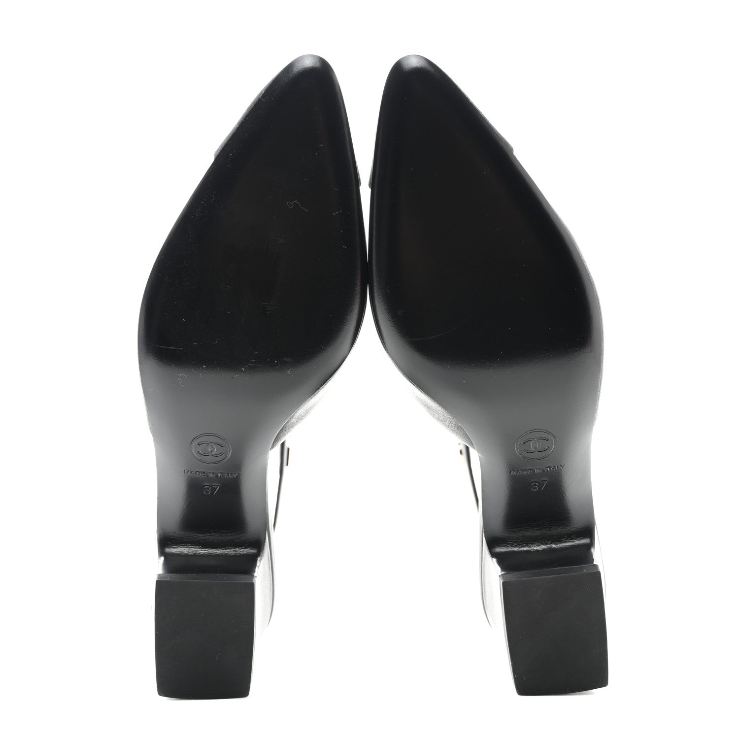 Chanel Lambskin Grosgrain Cap Toe Logo Ankle Strap Pumps 37 Black 5 of 9