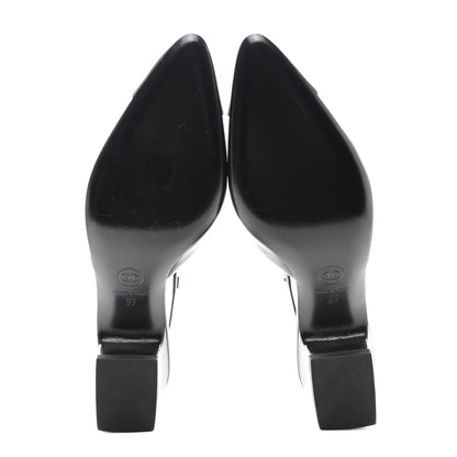 Chanel Lambskin Grosgrain Cap Toe Logo Ankle Strap Pumps 37 Black 5 of 9