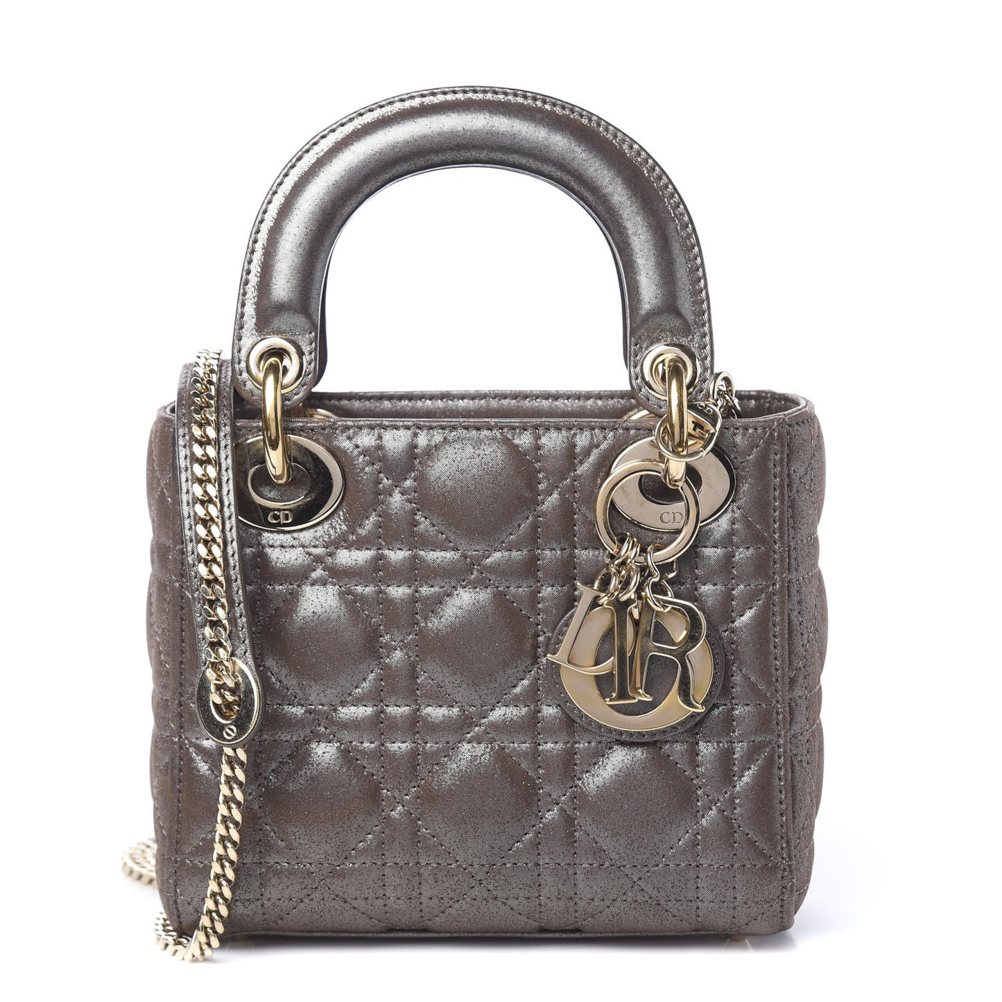 Metallic Calfskin Cannage Mini Lady Dior Brown