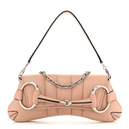 Gucci Nappa Vertical Matelasse Medium Maxi Horsebit Chain Shoulder Bag Pink Sand 1 of 11
