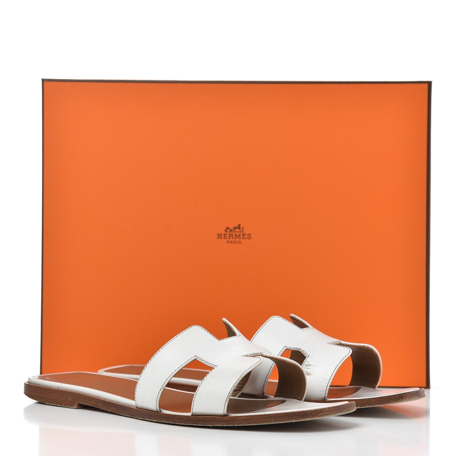 Hermes Box Calfskin Oran Sandals 38.5 White 24 of 24