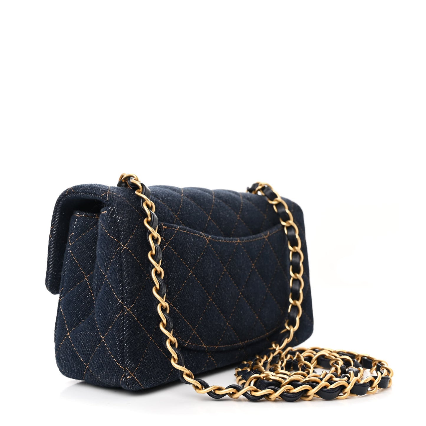 Denim Quilted Mini Rectangular Flap Dark Blue