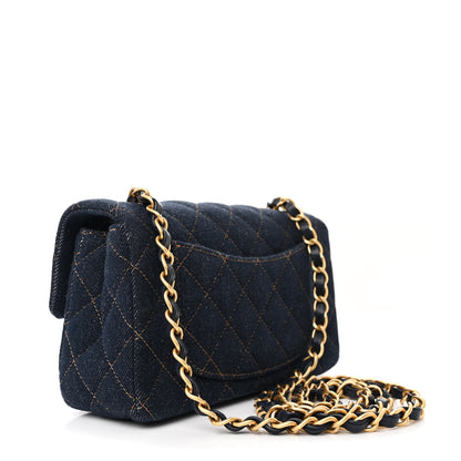 Chanel Denim Quilted Mini Rectangular Flap Dark Blue 3 of 11