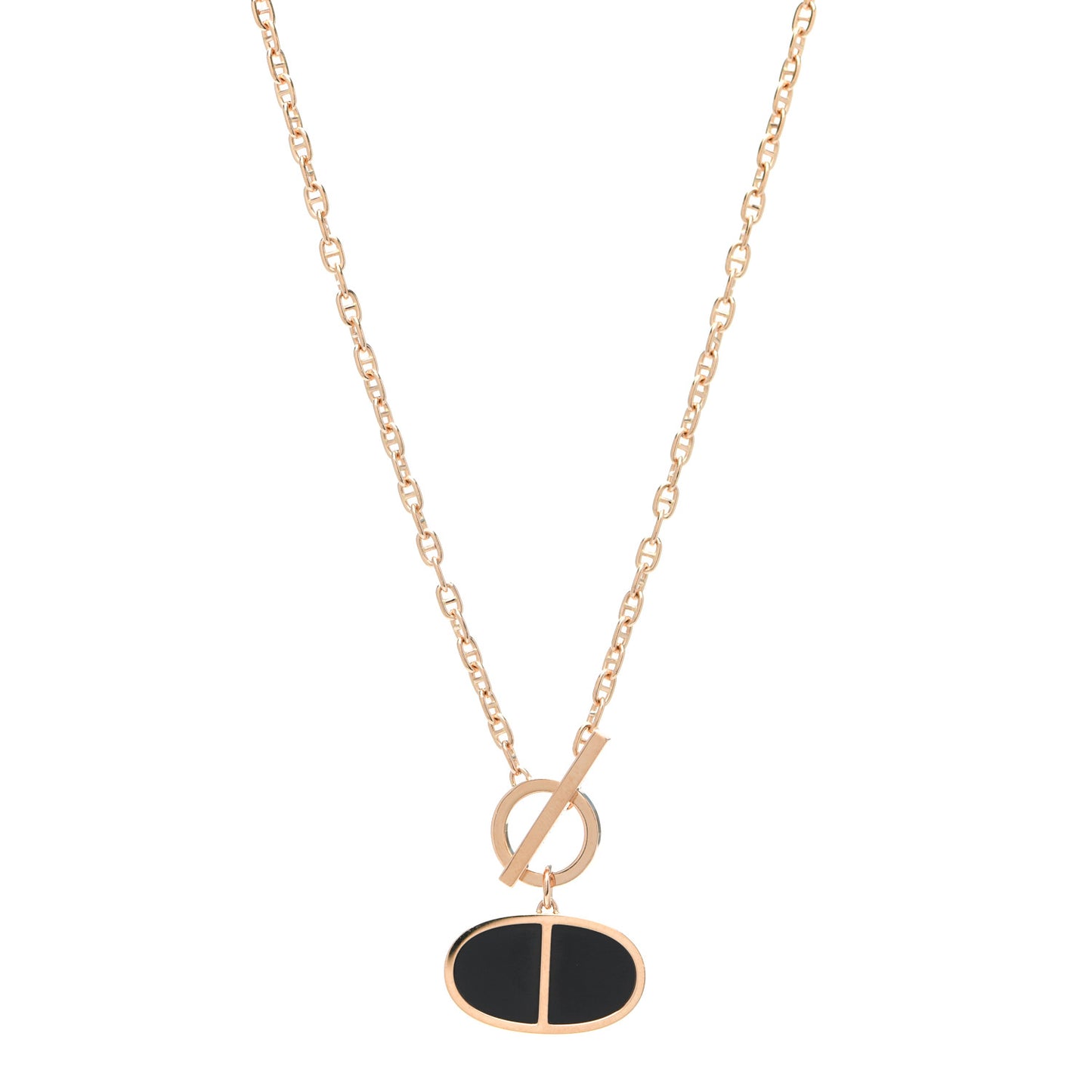 18K Rose Gold Black Ceramic GM Chaine D'Ancre Verso Pendant Necklace