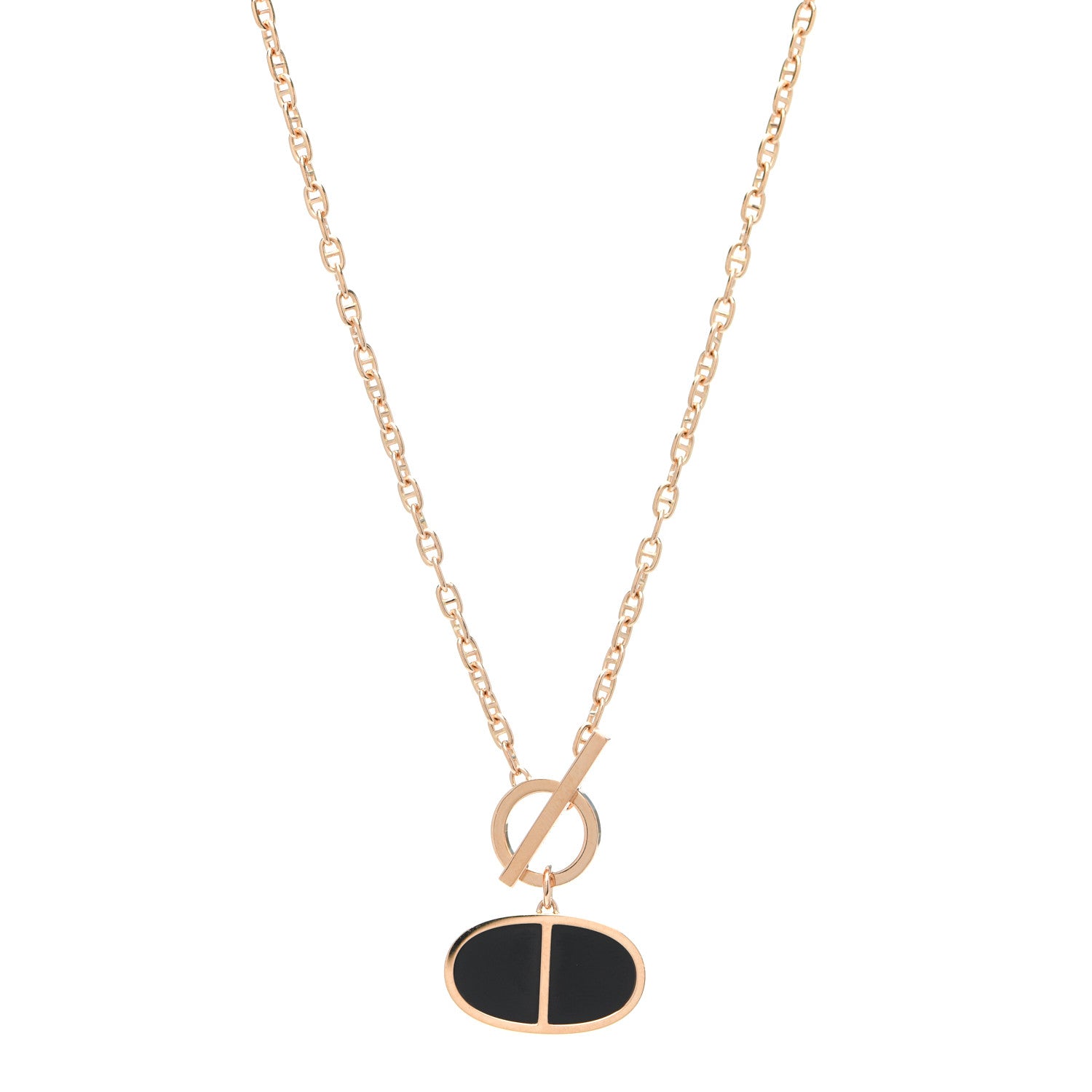 Hermes 18K Rose Gold Black Ceramic GM Chaine D'Ancre Verso Pendant Necklace 1 of 6