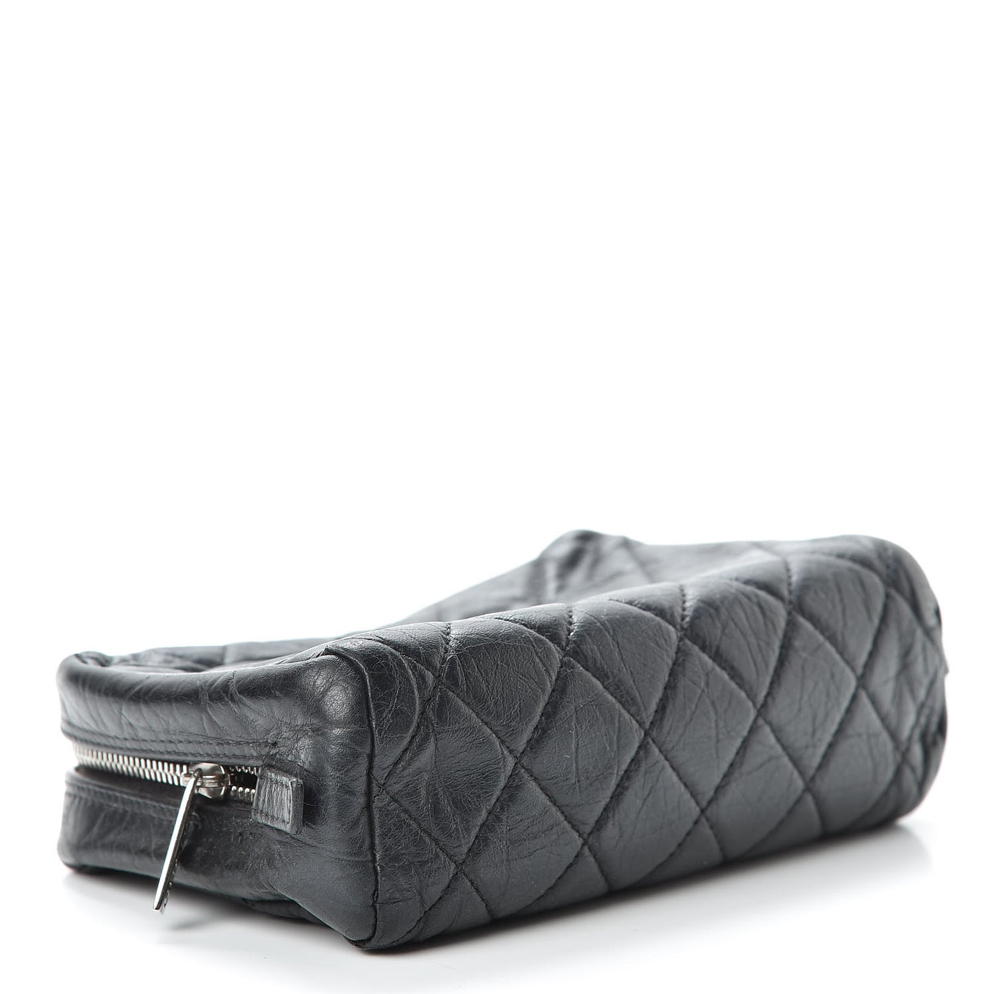 Distressed Calfskin Cambon Cosmetic Case Black