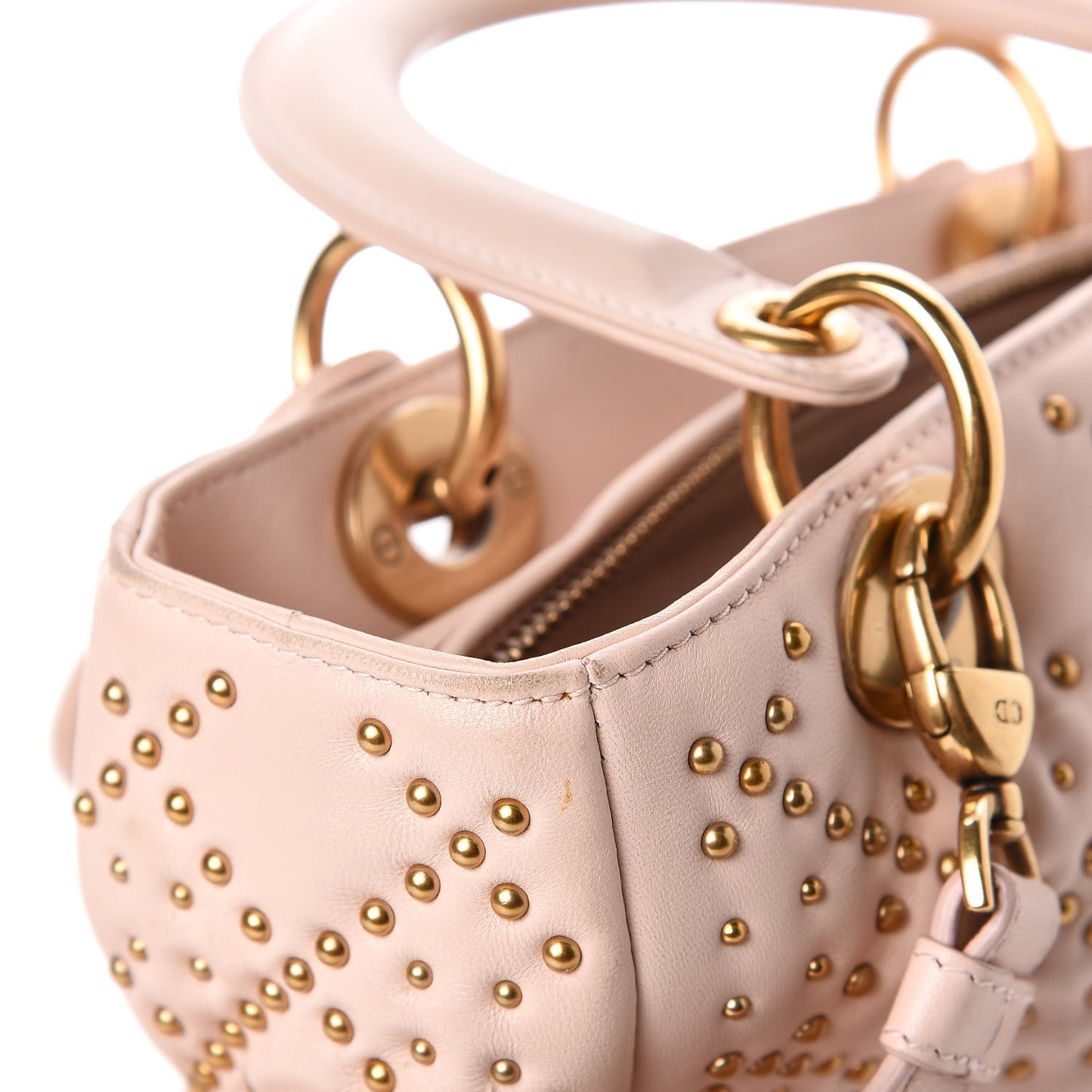 Calfskin Cannage Studded Medium Supple Lady Dior Light Pink