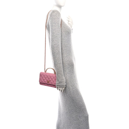 Chanel Lambskin Quilted Strass On Top Wallet On Chain Pink 2 of 12