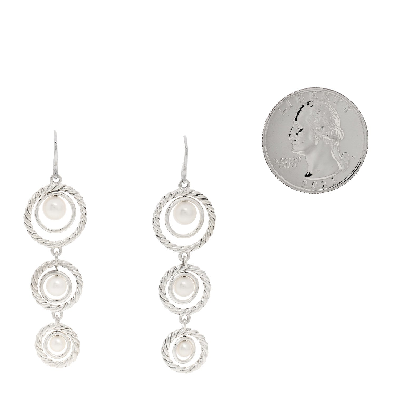 David Yurman Sterling Silver Cultured Pearl Cable Triple Drop Earrings 2 of 4