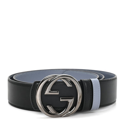 Gucci Calfskin Interlocking G Reversible 37mm Belt 105 42 Black Grey 1 of 5