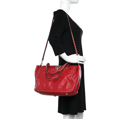 Valentino Garavani Vitello Medium Rockstud Tote Rosso Valentino 2 of 12