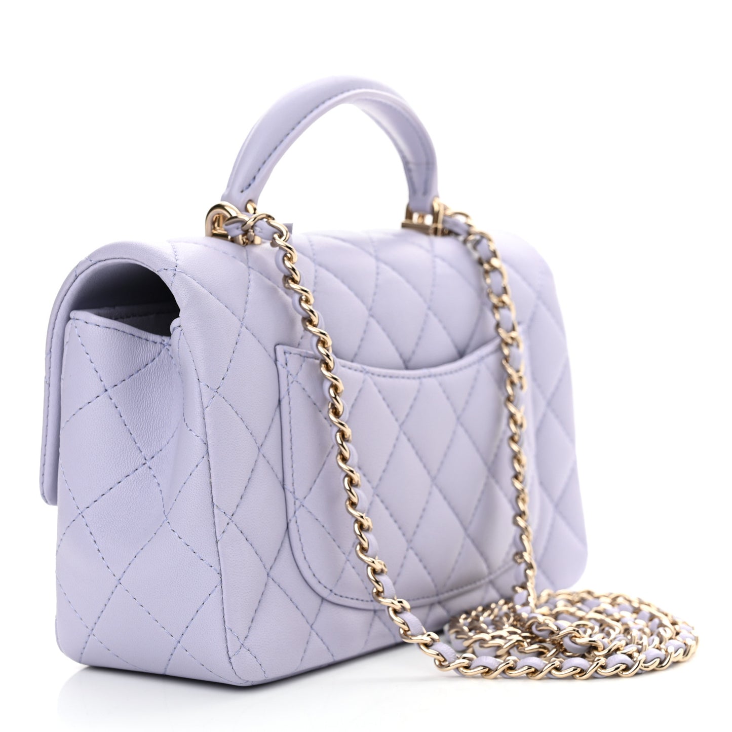 Lambskin Quilted Mini Top Handle Rectangular Flap Light Purple