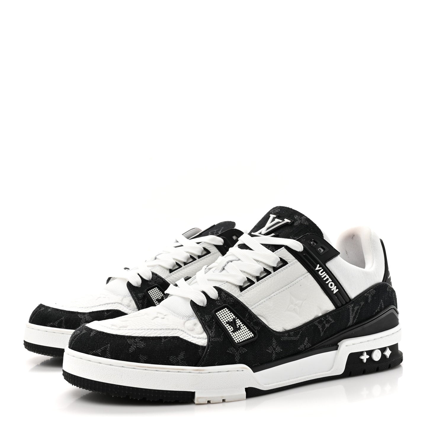 Calfskin Embossed Monogram Denim Mens LV Trainer Sneakers 12 Black