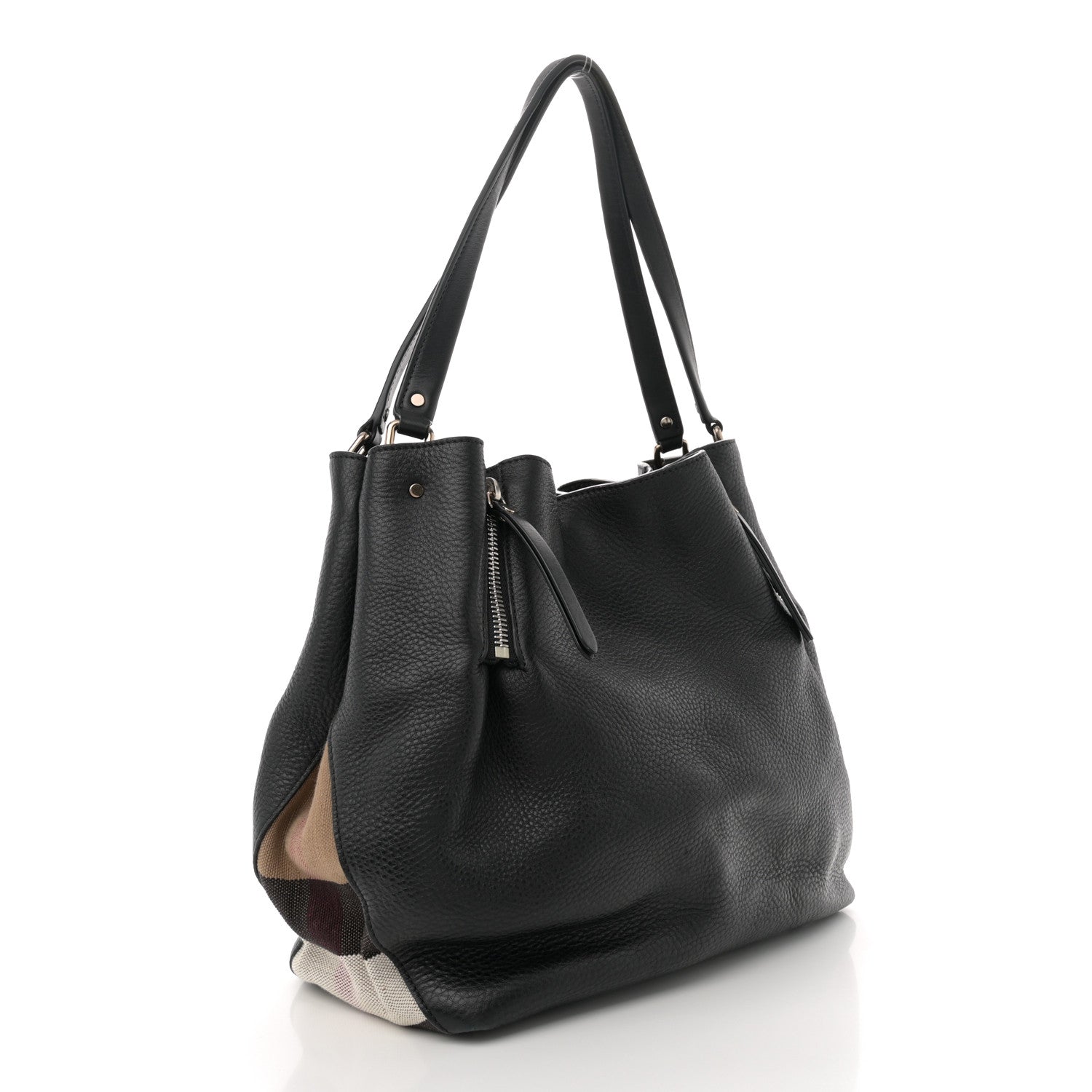 Burberry Grainy Calfskin House Check Medium Maidstone Black 3 of 12