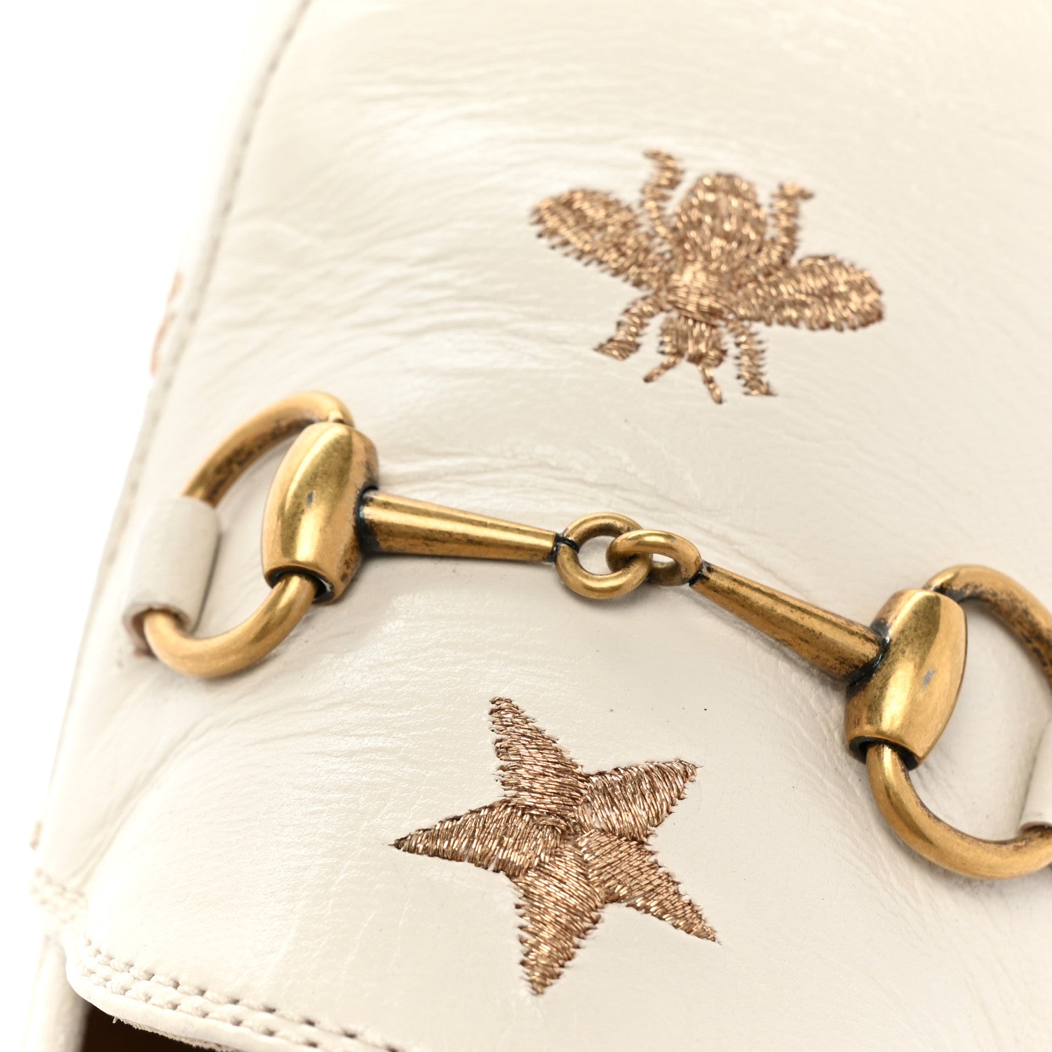 Gucci Goatskin Bee Star Embroidered Womens Jordaan Loafers 40 Mystic White 10 of 12