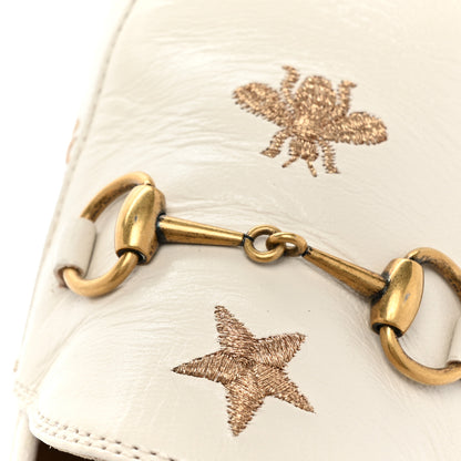 Gucci Goatskin Bee Star Embroidered Womens Jordaan Loafers 40 Mystic White 10 of 12