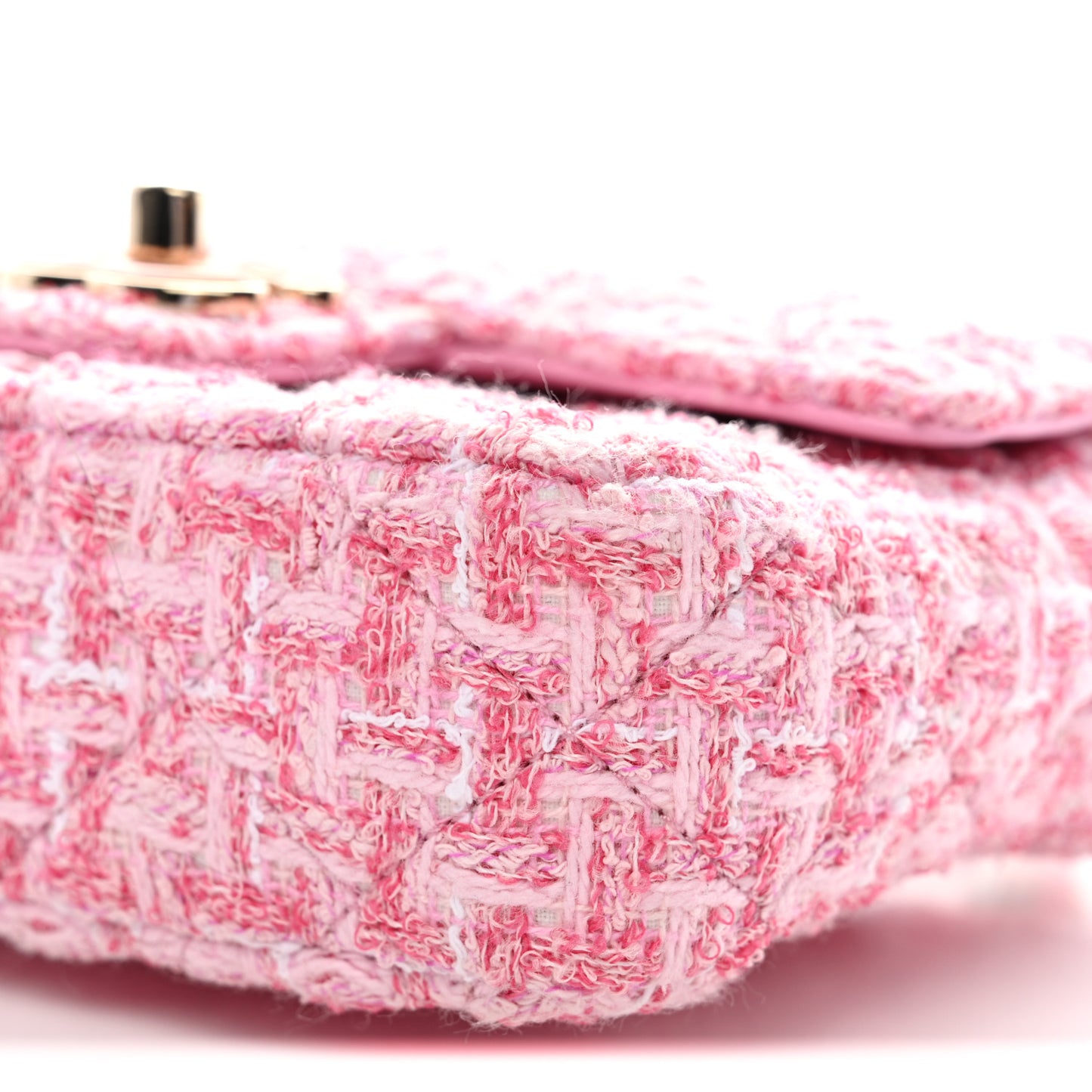 Tweed Resin Quilted Mini Heart Square Flap Pink White