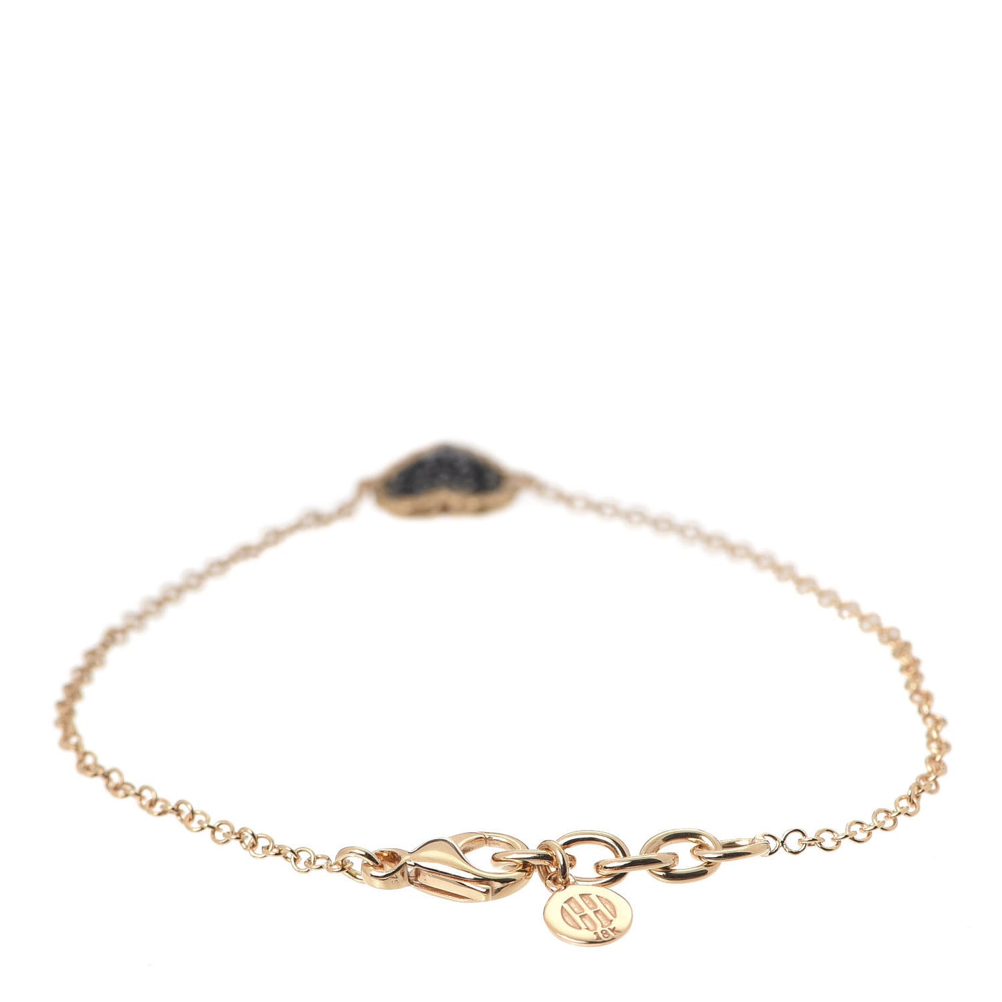 18K Rose Gold Black Sapphire Classic Chain Heart Station Bracelet