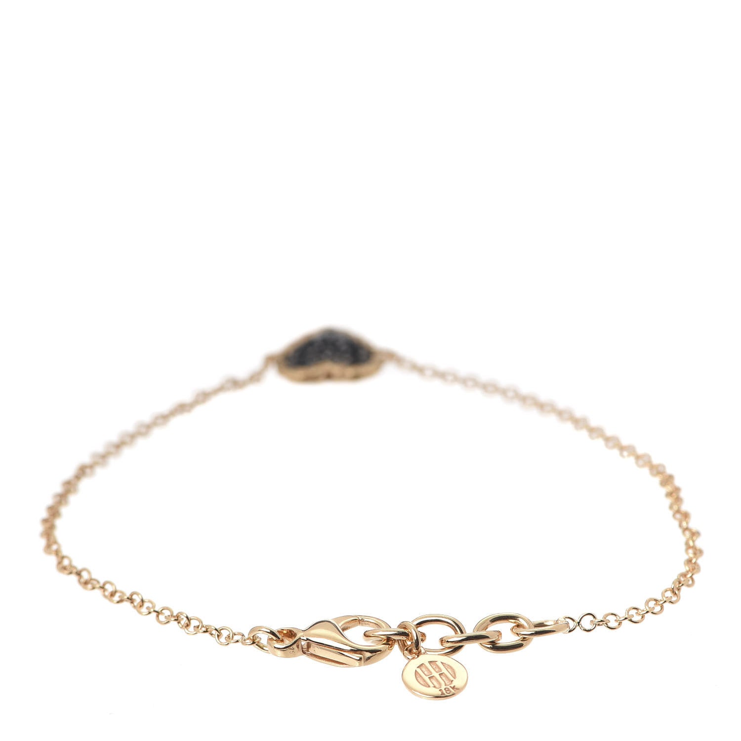 John Hardy 18K Rose Gold Black Sapphire Classic Chain Heart Station Bracelet 3 of 6