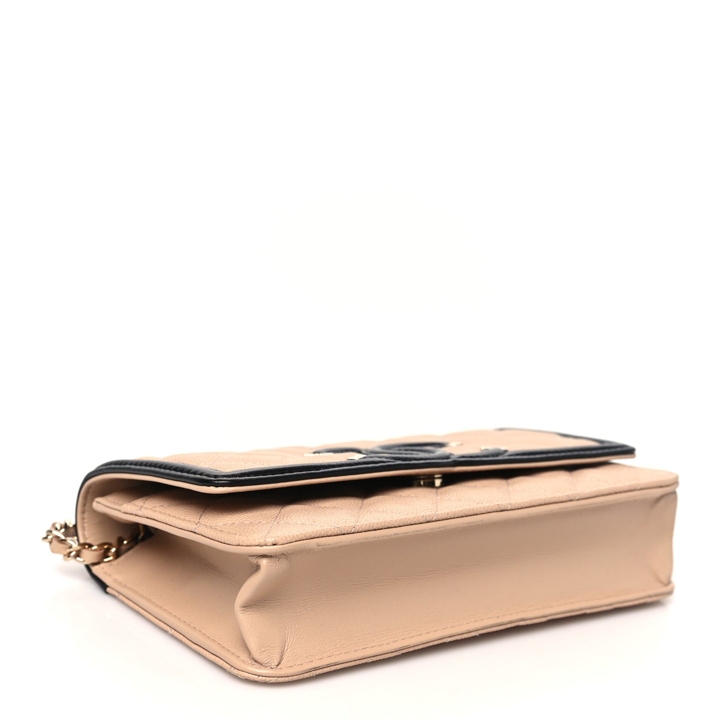 Caviar Quilted CC Filigree Wallet On Chain WOC Beige Black