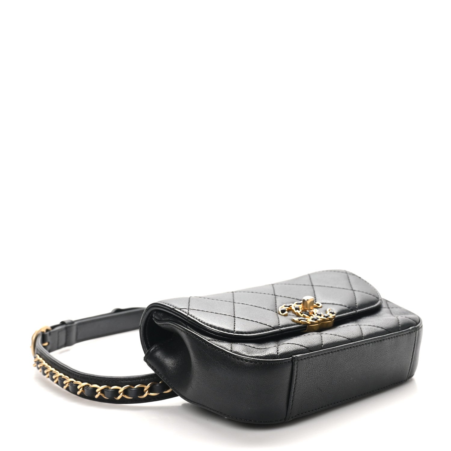 Chanel Lambskin Quilted Chain Infinity Waist Belt Bag Black 4 of 10