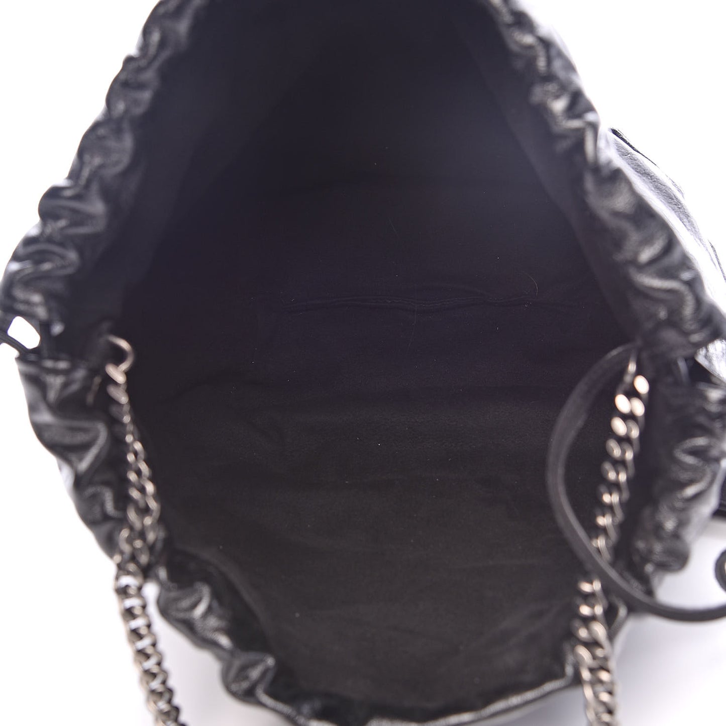 Cracked Shiny Calfskin Teddy Drawstring Bag Black