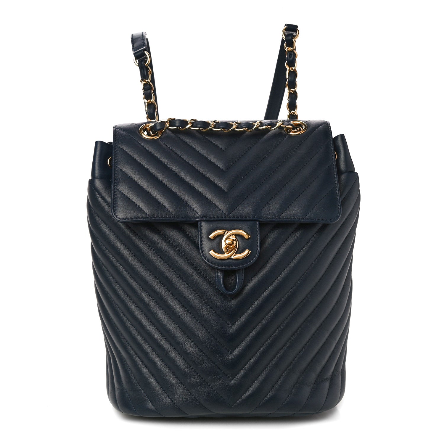 Chanel Calfskin Chevron Quilted Small Urban Spirit Backpack Navy 1 of 12
