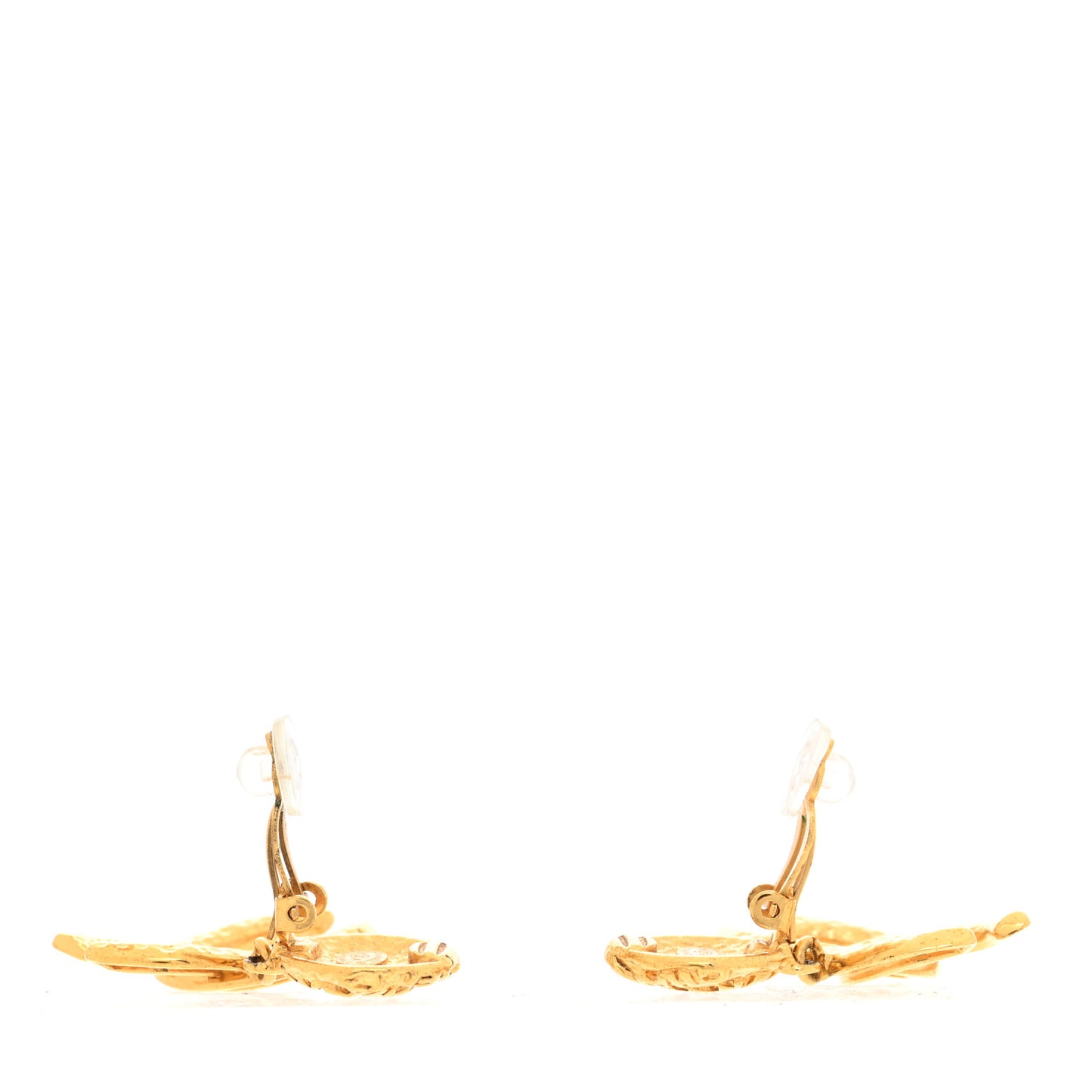 Metal CC Logo Drop Clip On Earrings Gold