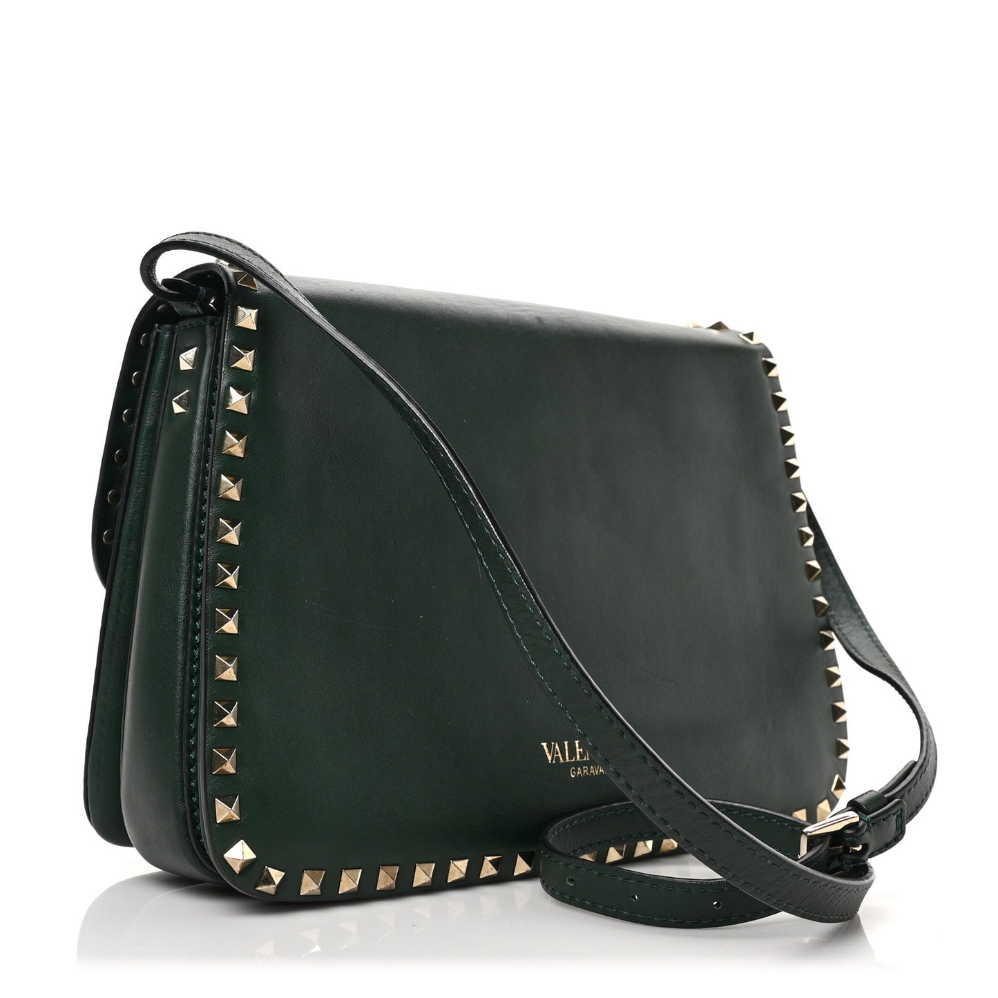 Vitello Rockstud Shoulder Flap Bag Green