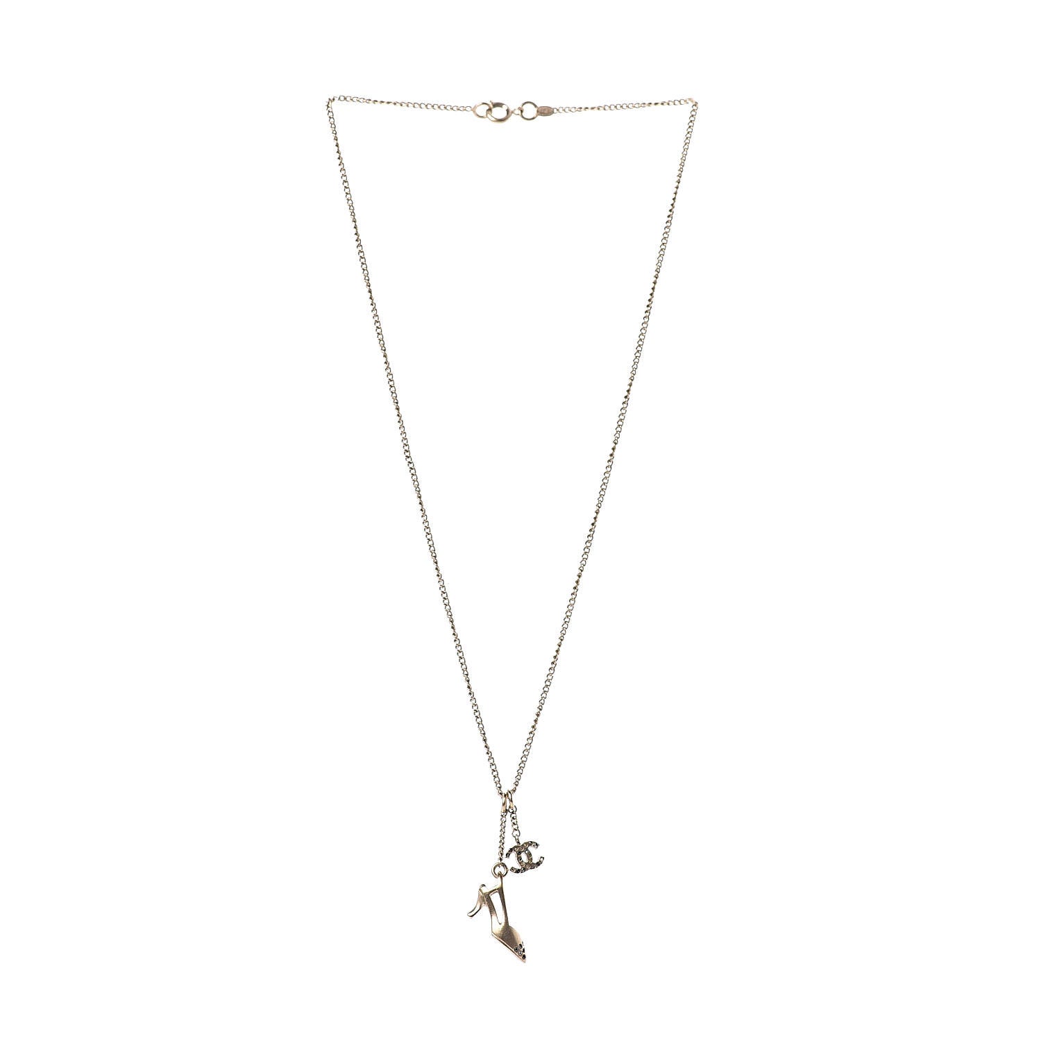 Chanel Crystal CC Heel Motif Necklace Gold 3 of 5