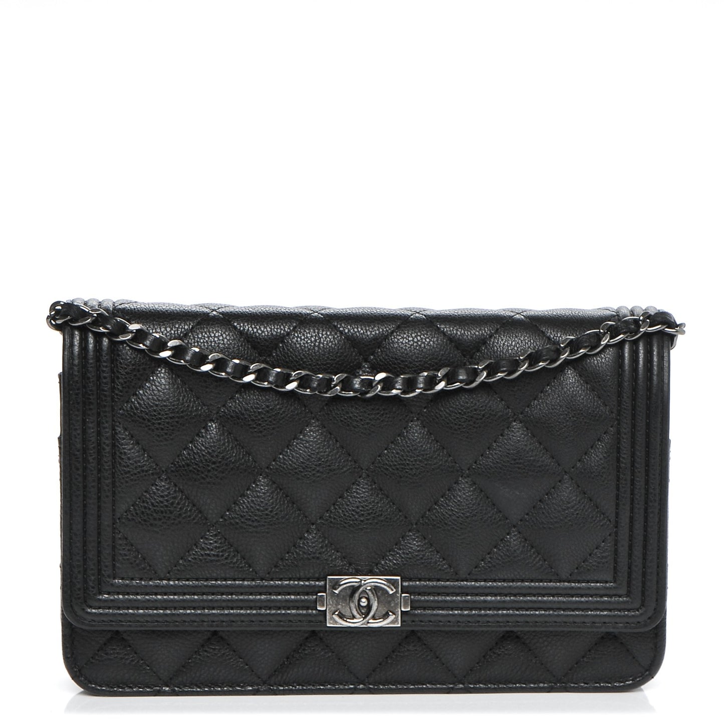 Calfskin Quilted Boy Wallet On Chain WOC Black