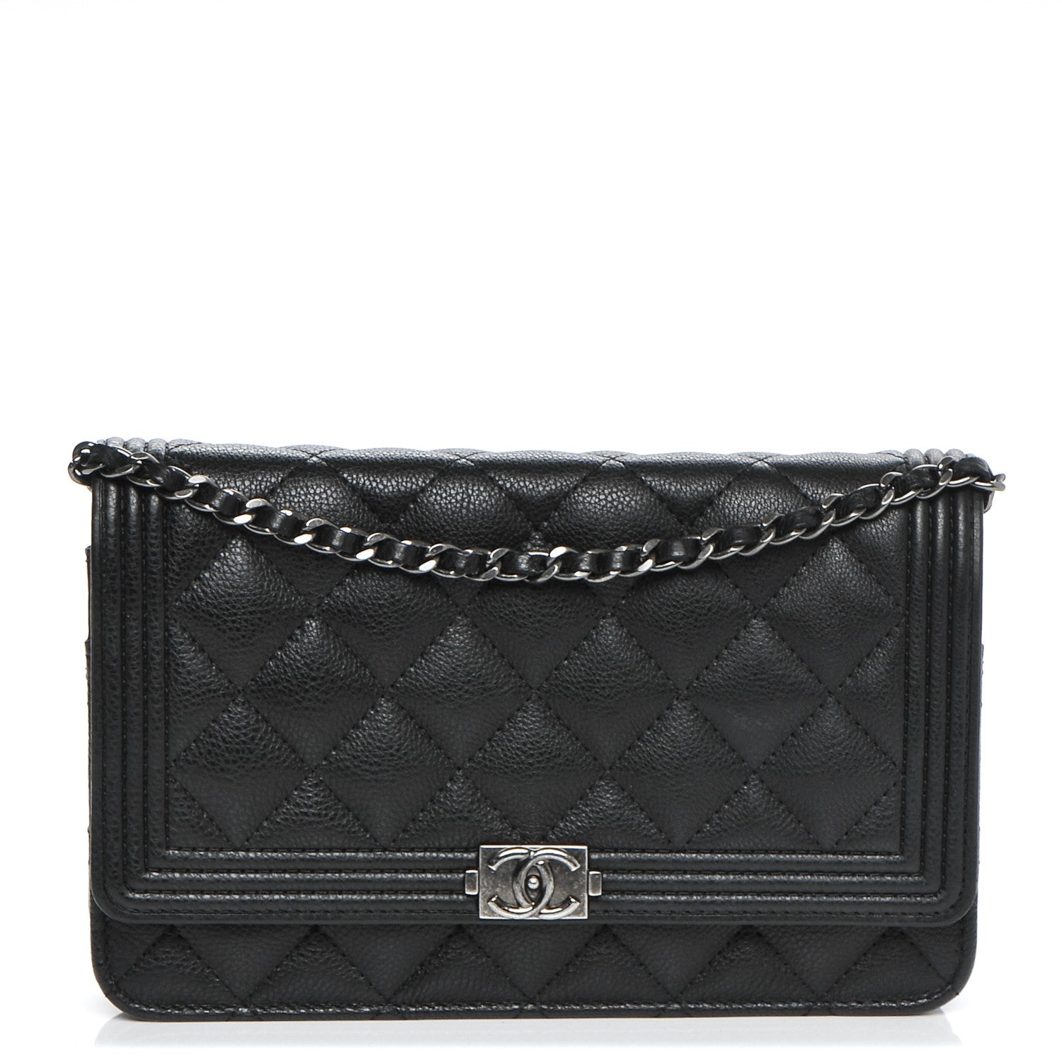 Chanel Calfskin Quilted Boy Wallet On Chain WOC Black 1 of 8