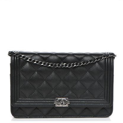 Chanel Calfskin Quilted Boy Wallet On Chain WOC Black 1 of 8