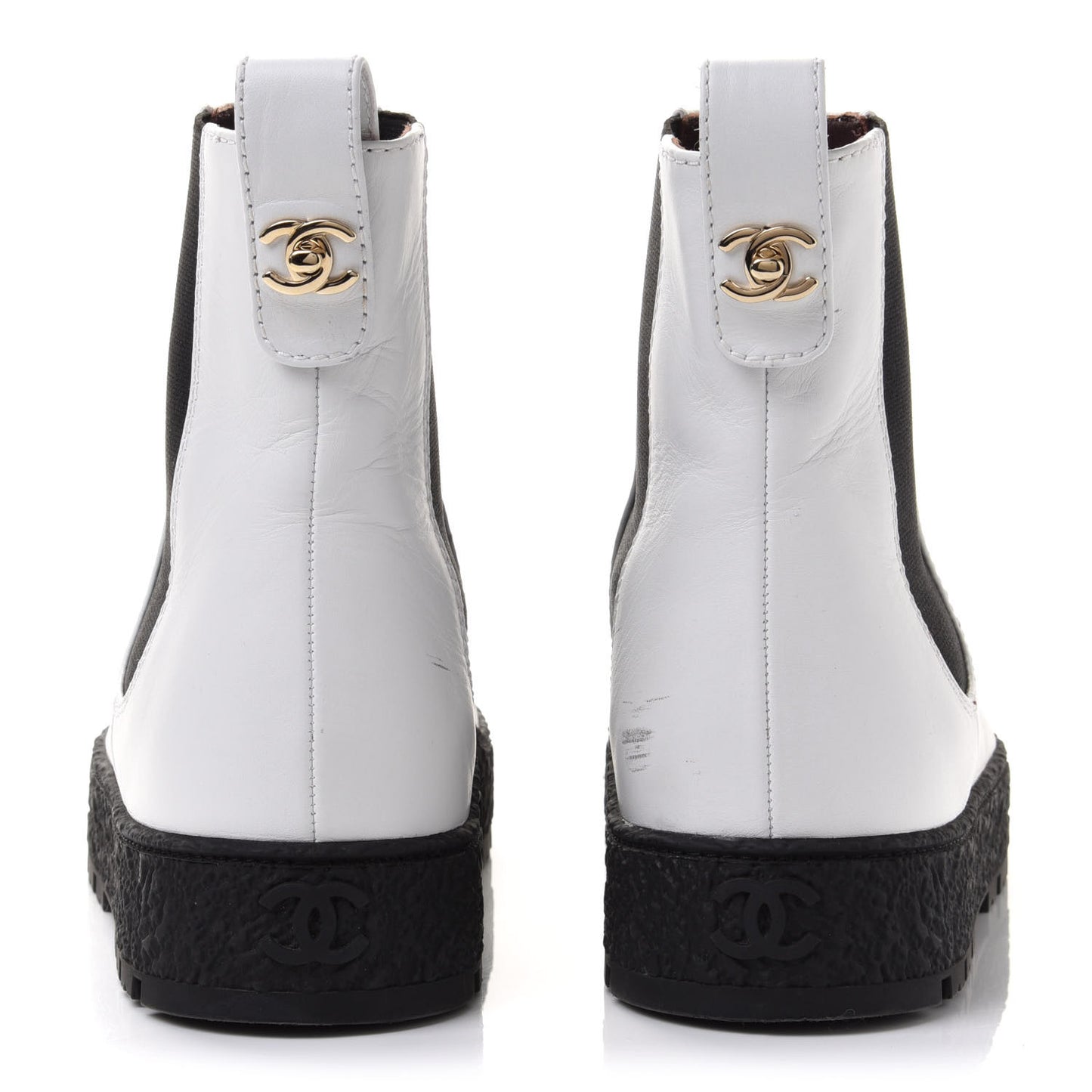 Calfskin Cap Toe CC Ankle Boots 40 White Black