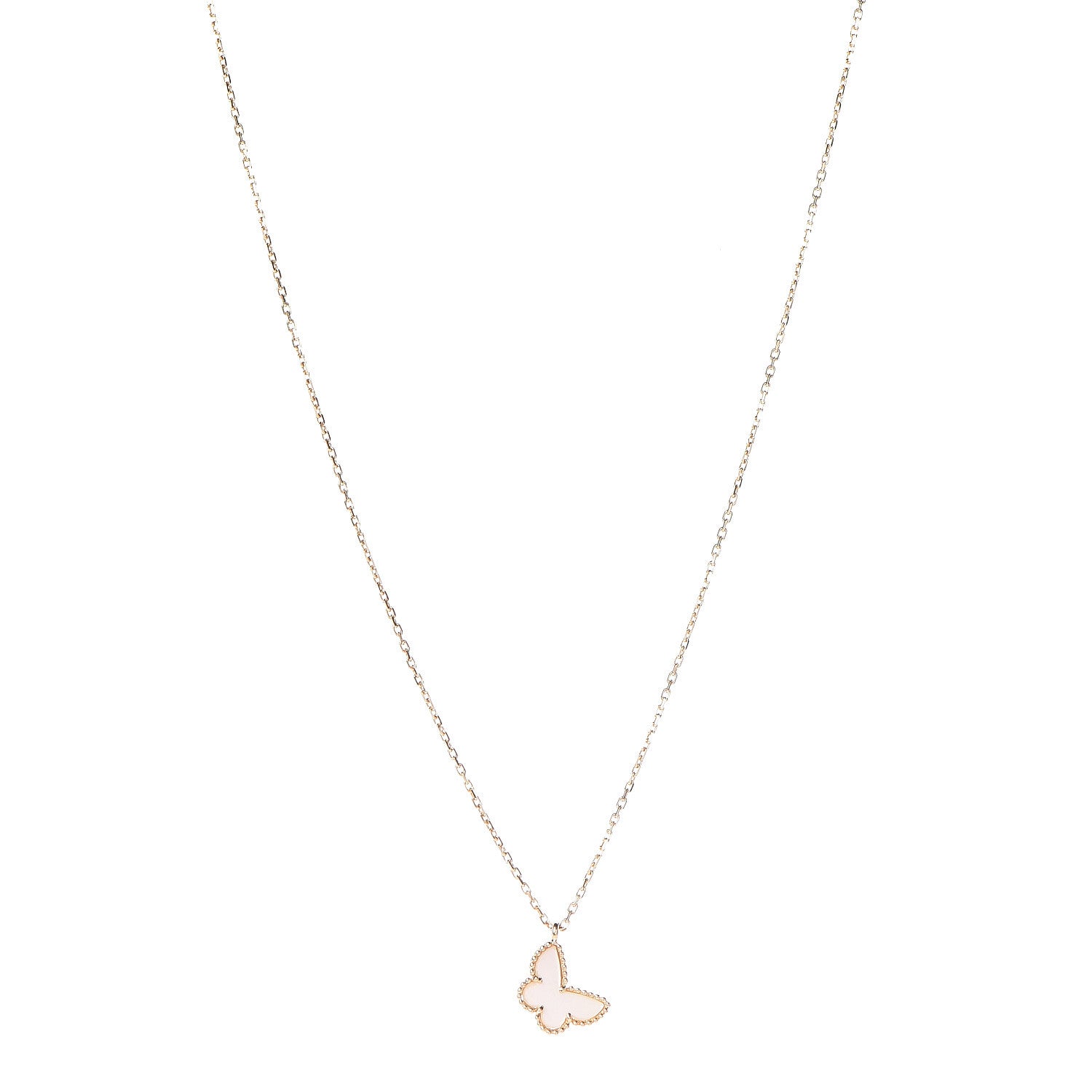 Van Cleef & Arpels 18K Yellow Gold Mother of Pearl Sweet Alhambra Butterfly Pendant Necklace 1 of 9