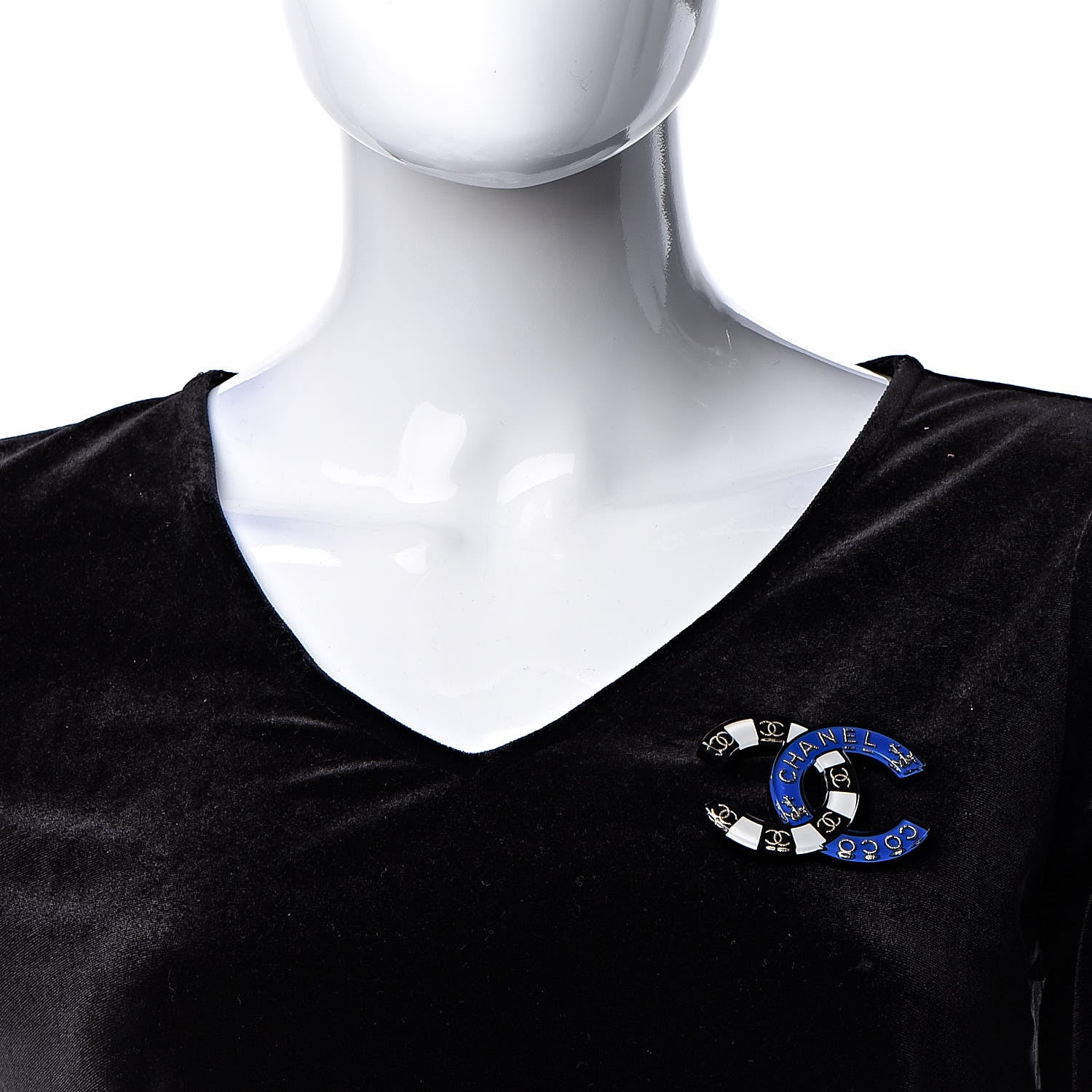 Chanel Resin Metal CC Brooch Blue Black 2 of 5