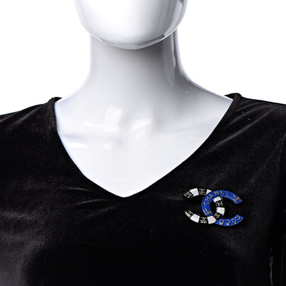 Chanel Resin Metal CC Brooch Blue Black 2 of 5