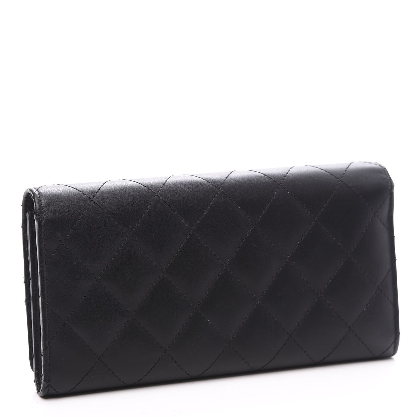 Calfskin Quilted Cambon Gusset Flap Wallet Black