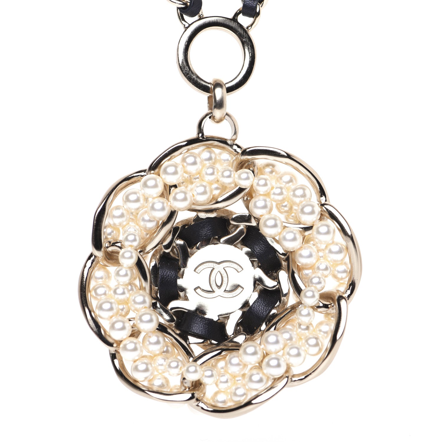 Chanel Lambskin Pearl CC Camellia Chain Necklace Gold 5 of 10