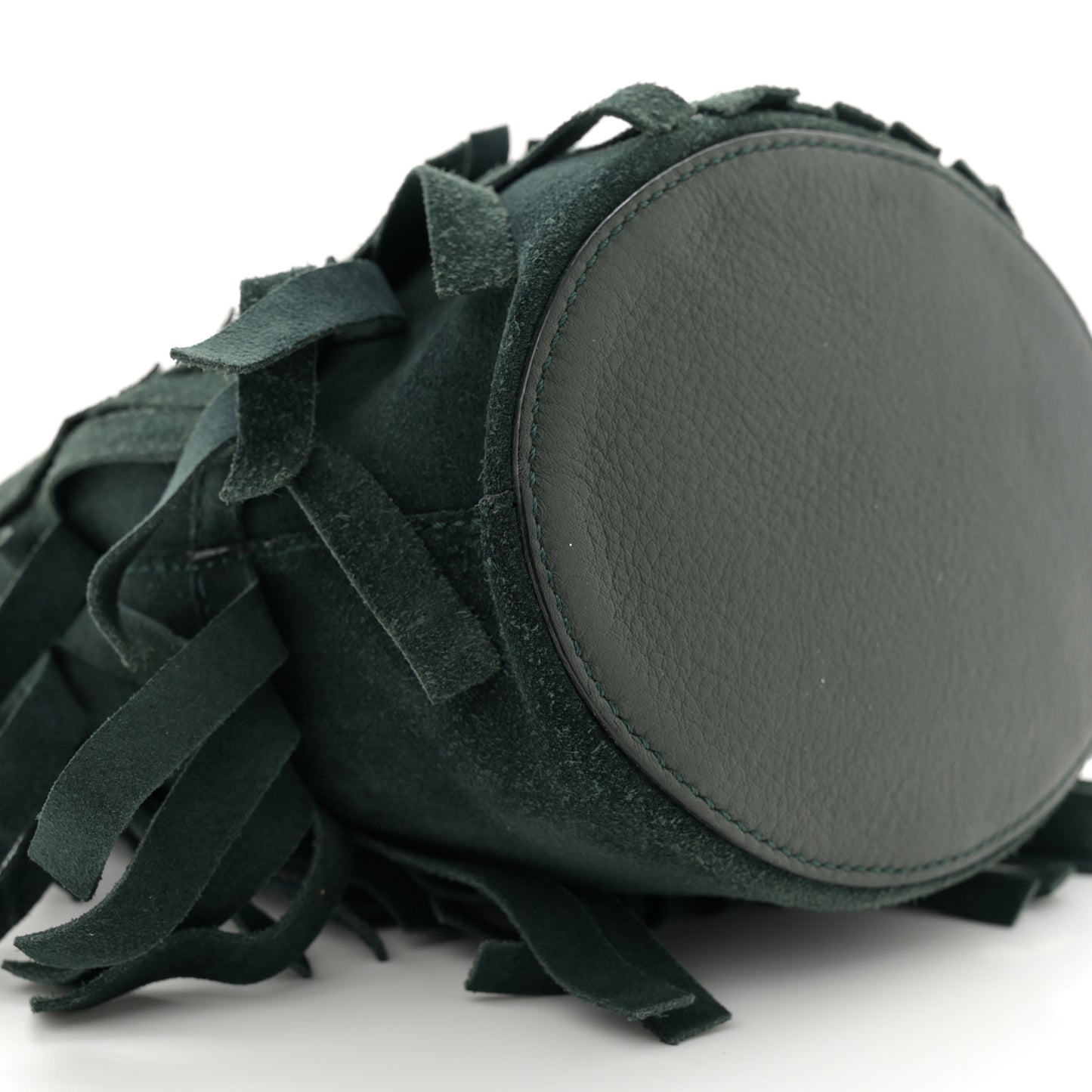 Suede Fringe Mini Bucket Bag Dark Forest Green
