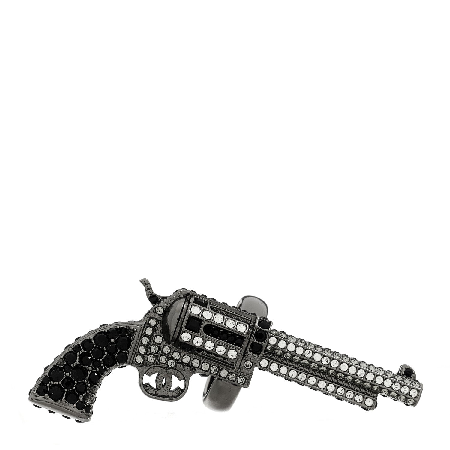 Chanel Baguette Crystal Ruthenium CC Paris Dallas Gun Ring 52 6 1 of 4